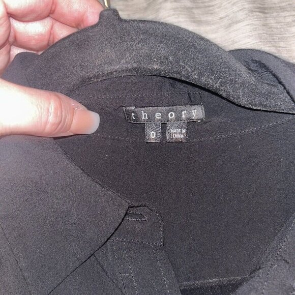 Theory Black Button Down Long Sleeve Collared Peplum Preppy Shirt Dress Size 0 - Picture 7 of 10